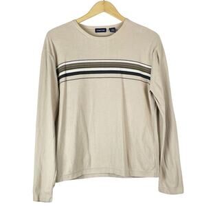 Vintage Structure Men's Beige Stripe Long Sleeve Cotton Shirt Size M Late 90s